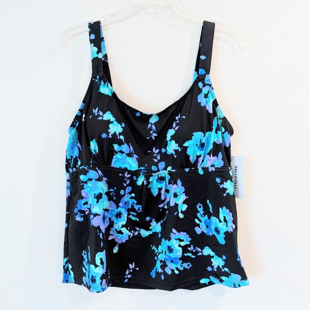 FULLFITALL Nwt Flared Tankini 16 Blue Poppies / Black Flattering Relaxed Fit - Picture 6 of 11